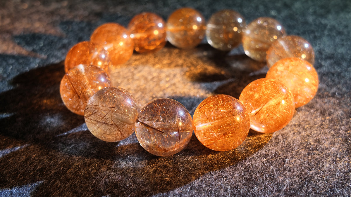 净体铜发晶单圈手串（带钛晶）丨High-Clarity Copper Rutilated Quartz Bracelet with Titanium Rutile