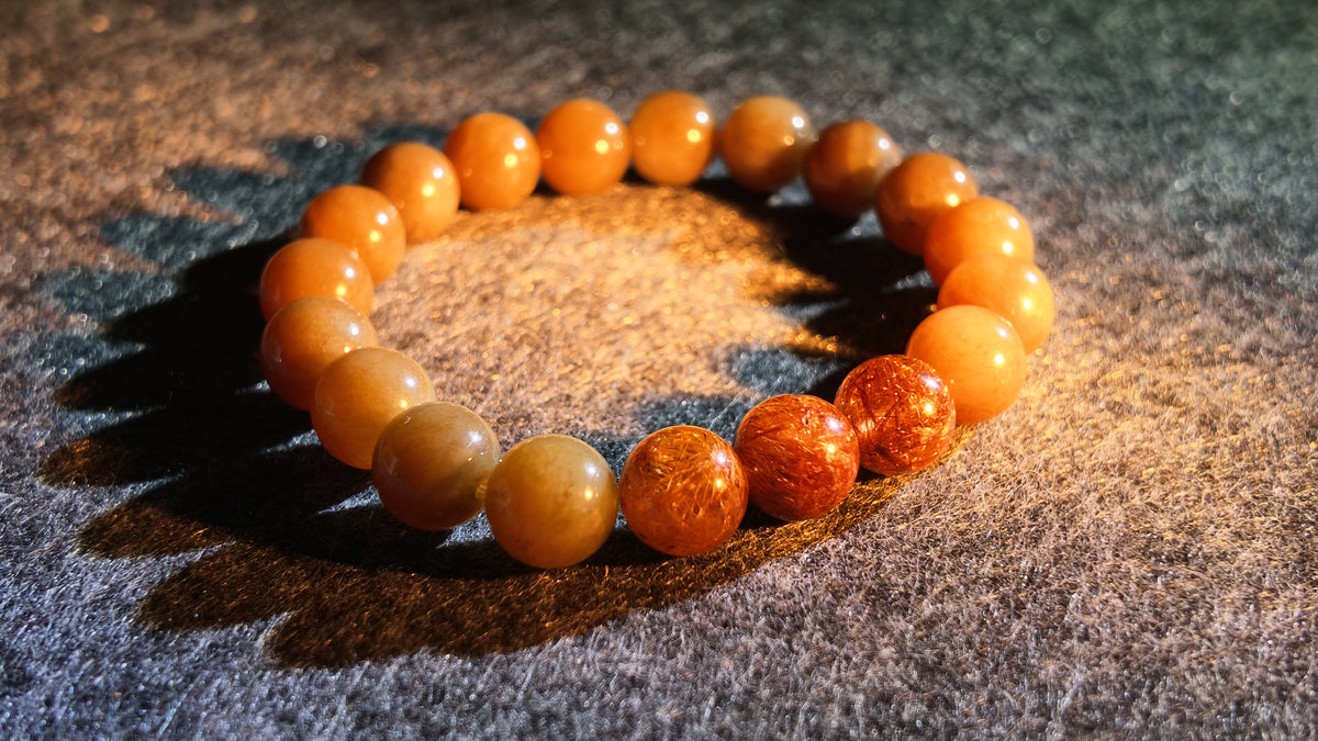 和田玉 × 铜发晶五行定制手串丨Hetian Sugar Jade & Copper Rutilated Quartz Five Elements Custom Bracelet