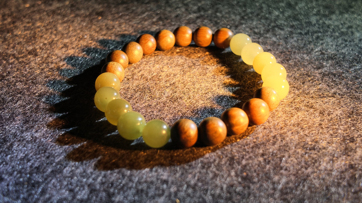和田玉 × 绿檀五行定制手串丨Hetian Jade & Green Sandalwood Five Elements Custom Bracelet