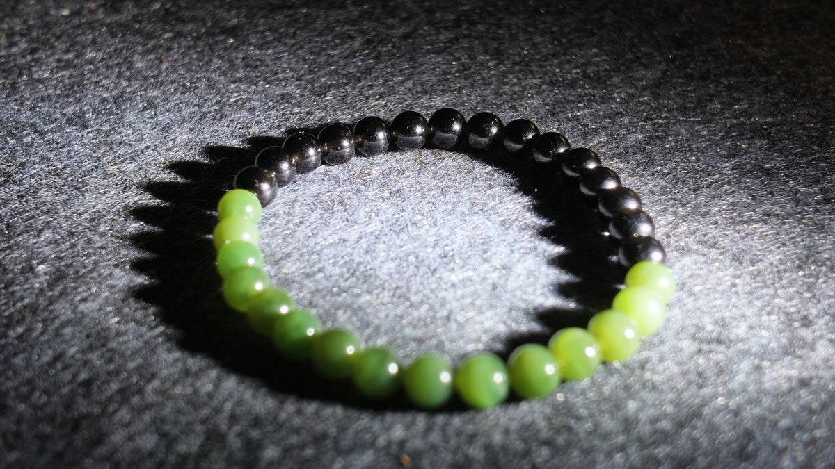 和田玉 × 黑曜石五行定制手串丨Hetian Green Nephrite Jade & Obsidian Five Elements Custom Bracelet
