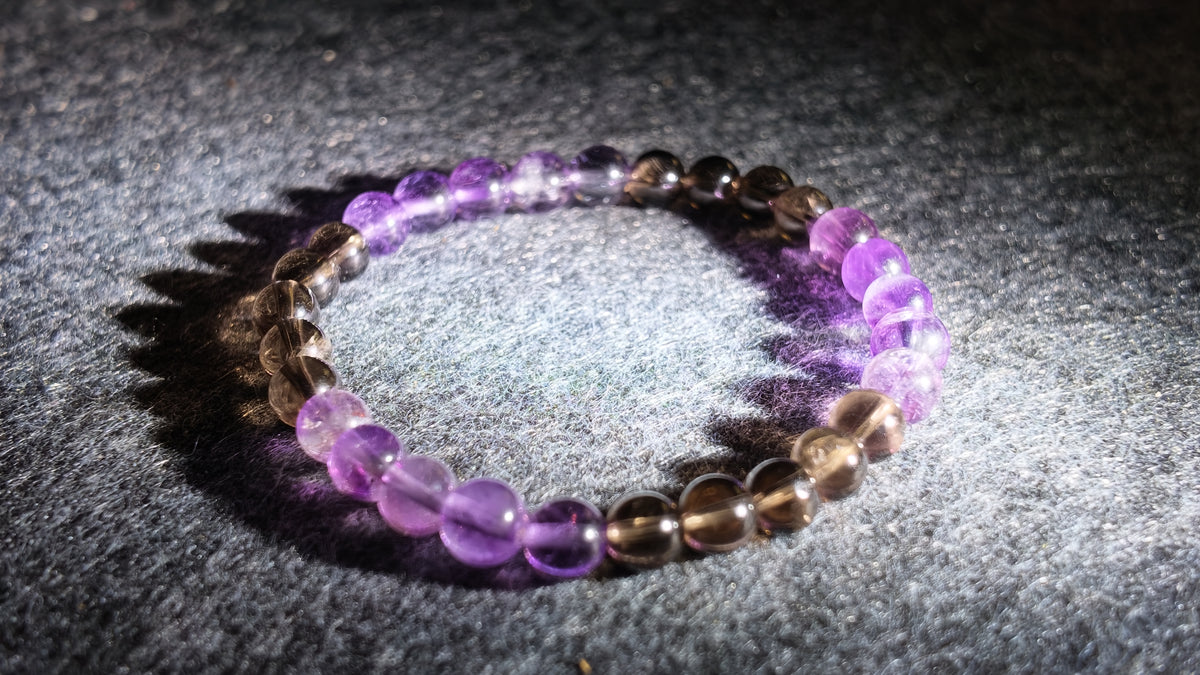 茶晶 × 紫超七五行定制手串丨Smoky Quartz & Purple Super Seven Five Elements Custom Bracelet