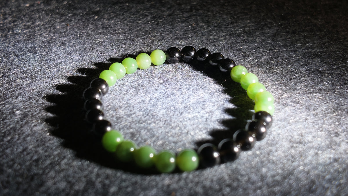 和田玉 × 黑曜石五行定制手串丨Hetian Green Nephrite Jade & Obsidian Five Elements Custom Bracelet