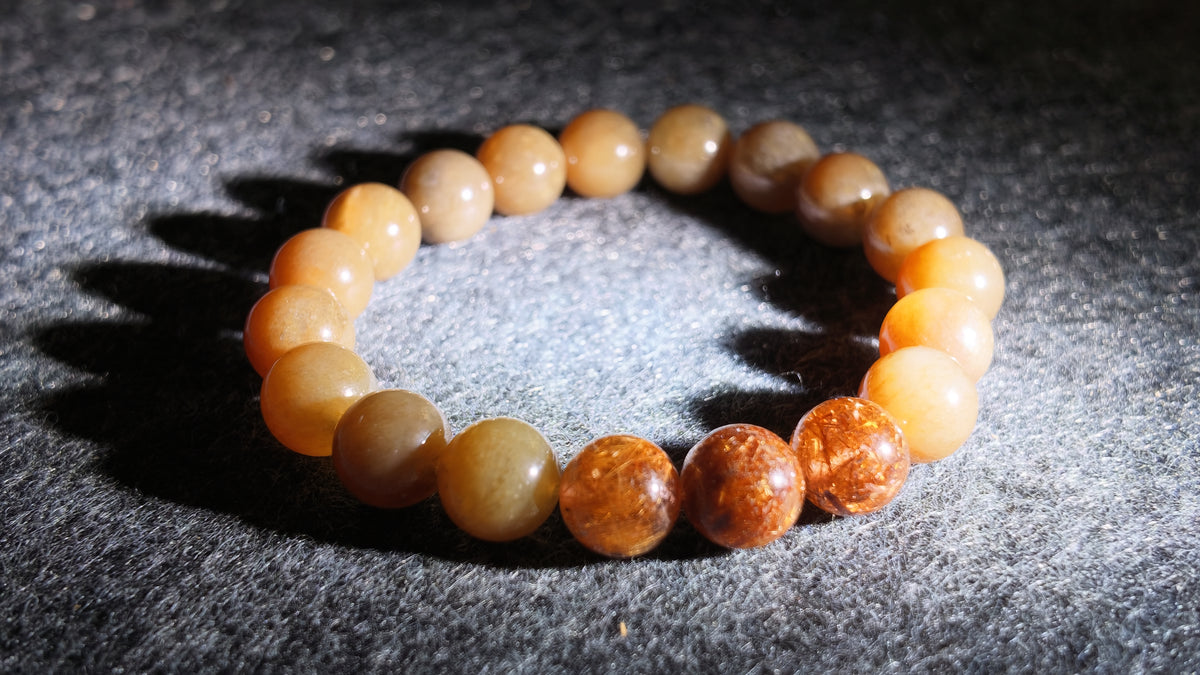 和田玉 × 铜发晶五行定制手串丨Hetian Sugar Jade & Copper Rutilated Quartz Five Elements Custom Bracelet