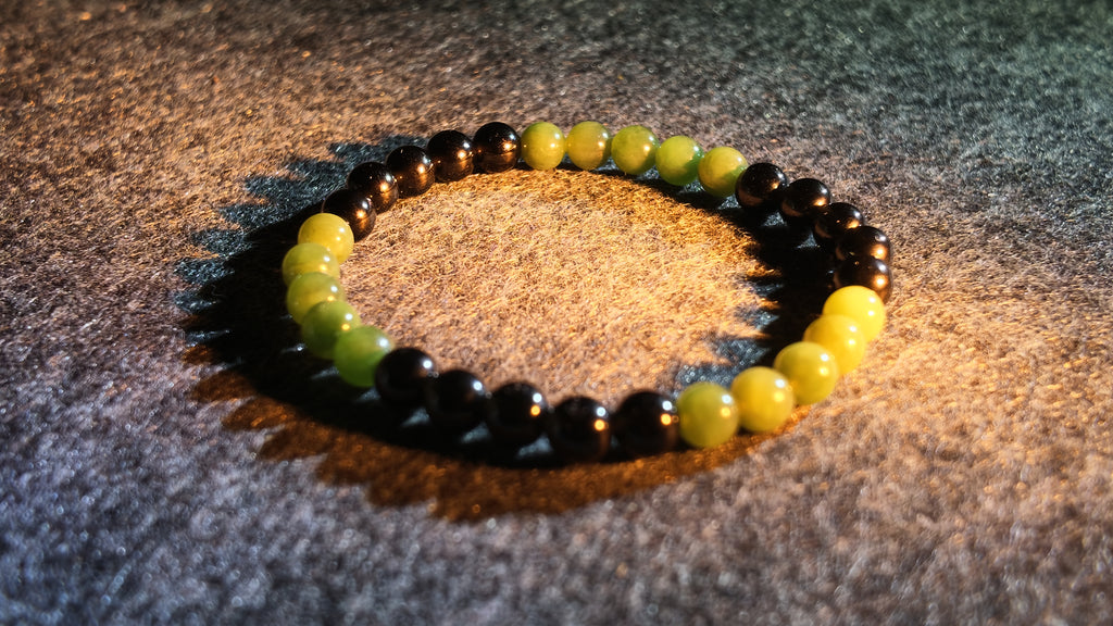 和田玉 × 黑曜石五行定制手串丨Hetian Green Nephrite Jade & Obsidian Five Elements Custom Bracelet