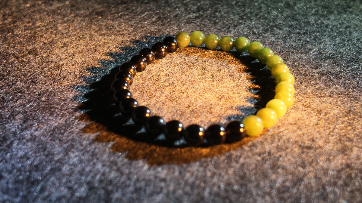 和田玉 × 黑曜石五行定制手串丨Hetian Green Nephrite Jade & Obsidian Five Elements Custom Bracelet